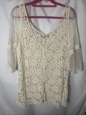 Origami Crochet Lace Tunic Top - Cream